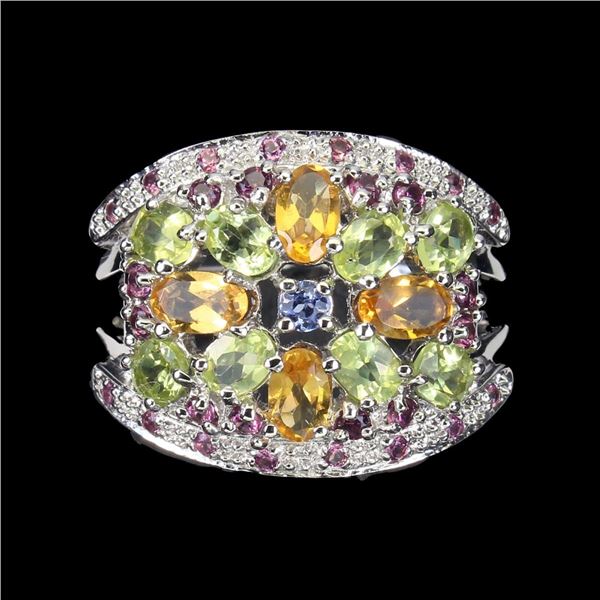 Natural Citrine Peridot Rhodolite Garnet Ring