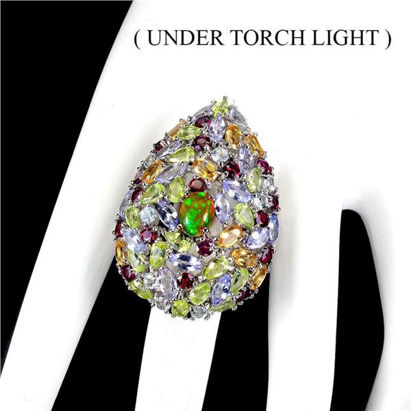 Natural Ethiopian Opal Citrine Tanzanite Ring