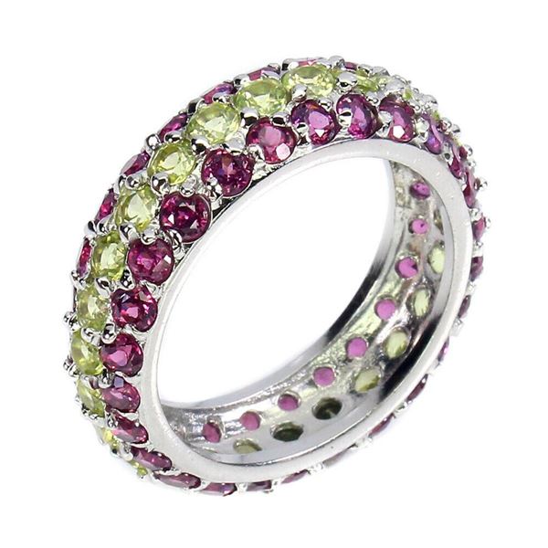 Natural Peridot Rhodolite Garnet Eternity Ring