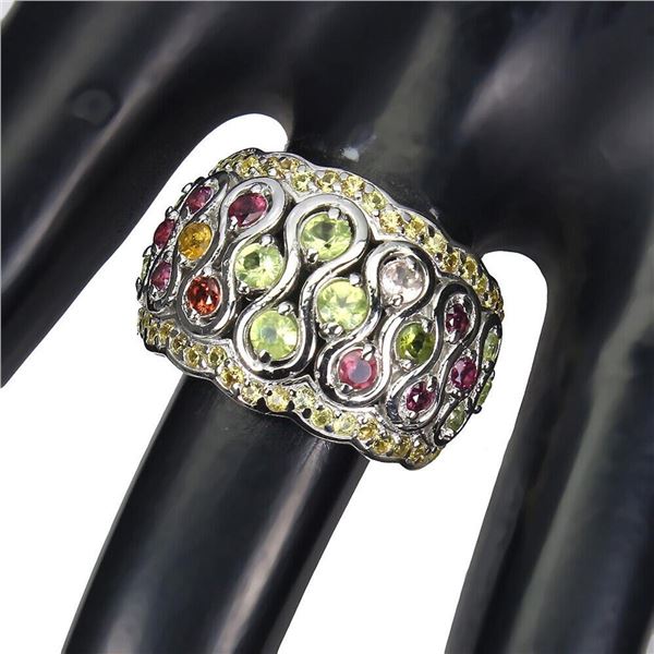 Natural Peridot Sapphire Tourmaline Ring