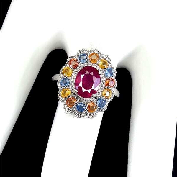 Natural Pigein Blood Red Ruby & Sapphire Ring