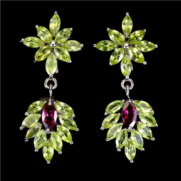 Natural Rhodolite Garnet  & Peridot Earrings