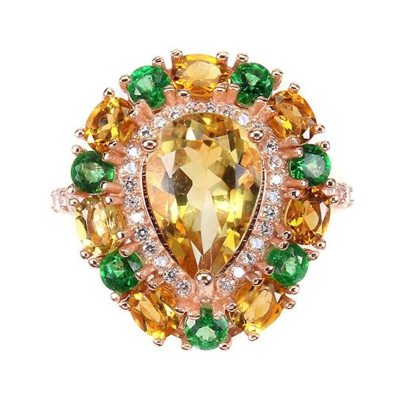 Natural Brazil Pear Citrine  & Green Topaz Ring