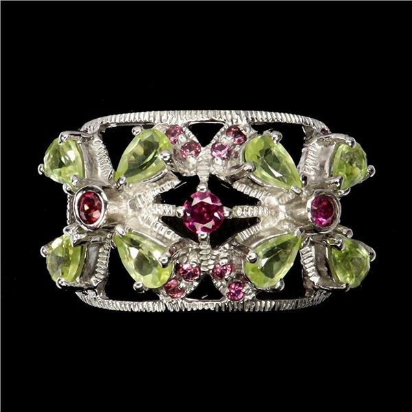 Natural Peridot Rhodolite Garnet Ring