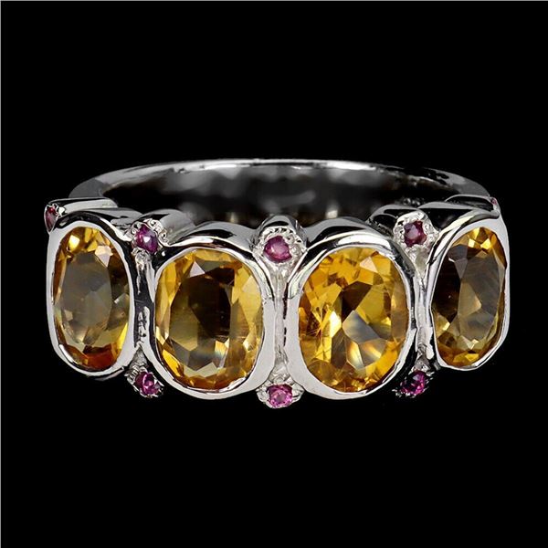 Natural  Citrine & Rhodolite Garnet Ring