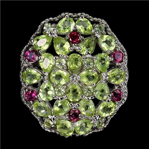 Natural Unheated  Peridot & Rhodolite Garnet Ring