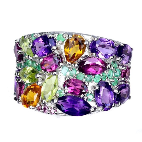 Natural Colombian Emerald Amethyst Citrine Peridot Ring