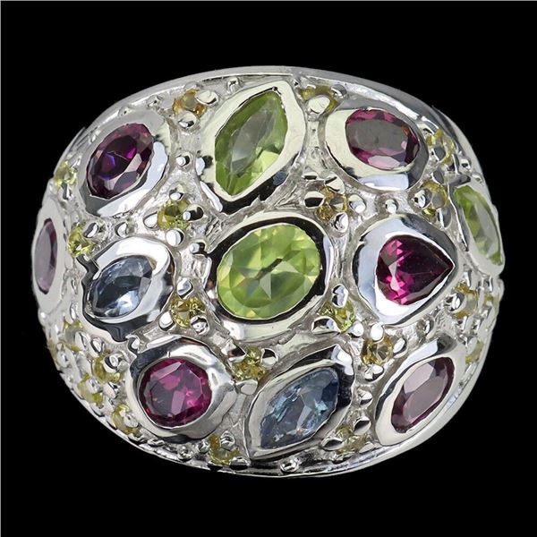 Natural Peridot Rhodolite Sapphire Tanzanite Ring