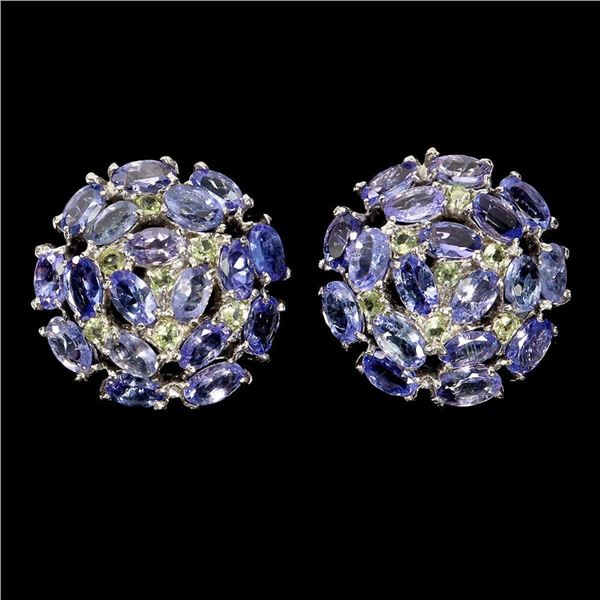 Natural Blue Tanzanite & Peridot Earrings