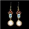 Image 1 : Natural Pearl Topaz Rhodolite Garnet Earrings