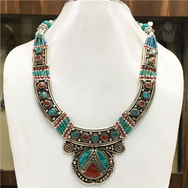 Tibet Natural Stone Tribal Queen Royal Necklace