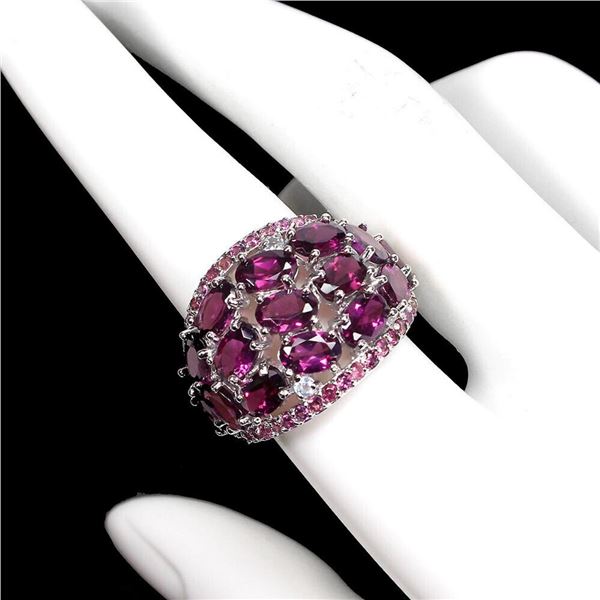 Natural Rhodolite Garnet Aquamarine Ring