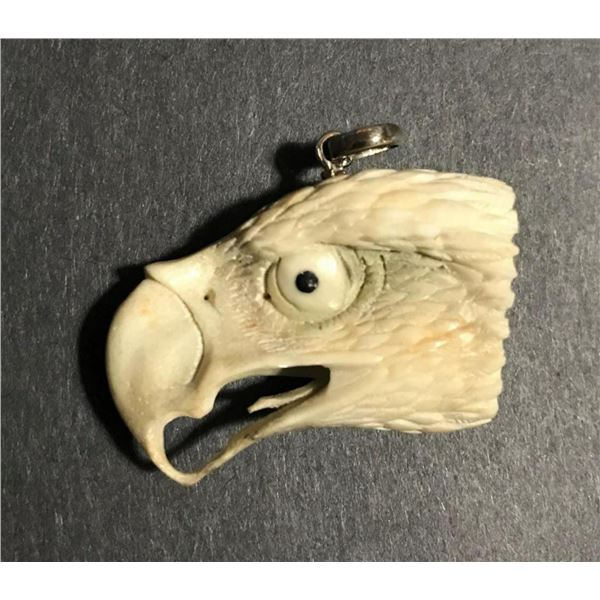 Hand Carved Antler 3D Eagle Pendant