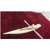 Image 2 : Vintage Inuit Bone Carving of Inuit Hunter with Seal on His Back in Kayak 9 1/2'' 