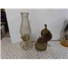 Image 2 : 6 Oil Lamps (1 Chimney Missing) , Chalkware Wall Art 8 1/4'' Square