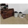 Image 1 : Vintage 3 Piece Canister Set , Leather Doctors Bag 