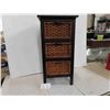 Image 1 : Wood Stand with 3 Wicker Drawers 11 1/2'' x 12 3/4'' x 28''