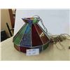 Image 1 : Colored Glass Swag Lamp 15'' x 13'' *Top Piece Needs Securing (See