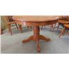 Image 2 : Oak Pedestal Table, 2 Leafs & 6 Chairs 