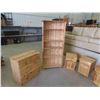 Image 1 : 5pce Pine Furniture Set : Dresser 30'' x 32'' x 15'' , Open Book Shelf 68'' x 