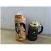 Image 2 : 3 Steins with Hinged Top (1 is Musical), Brass Bell, Figurine