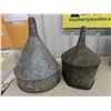 Image 2 : 3 Vintage Galvanized Gas Pails with Spouts, 9 Funnels 