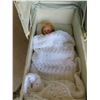 Image 8 : Vintage Doll Carriage with Hood, Doll & Knitted Blanket