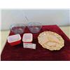 Image 1 : Carnival Serving Dish , 2 Red Pyrex Refrigerator Dishes, 2 Pyrex Bowls