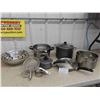 Image 1 : Pots, Pans, 4 Stainless Steel Bowls, Strainers, Measuring Cups