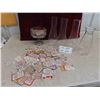 Image 1 : Bowl Full of Blue Ribbon Coupons , 4 Glass Chimneys