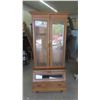 Image 1 : Oak and Glass Gun Cabinet with Etched Glass Pheasant (Has the Key) 79'' x