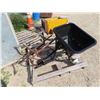 Image 1 : Fertilizer Spreader with Pull Behind Trailer *Missing Tire and Barrel Stand 