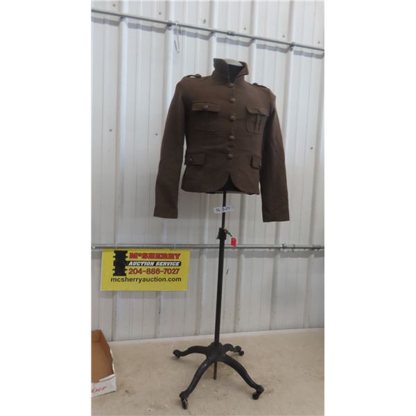 Vintage Industrial Dress Form/Stand with Boys Scout Wool Jacket