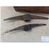 Image 2 : Antique Horse Muzzle, Grain Scoop, Oil Lamp Base, Carpenters Tool Box