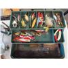 Image 2 : Metal Tackle Box with Lures, Knife, Lucky Fishing Vest, 2 Vintage Left Handed 