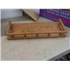 Image 2 : 2 Oak Wood Shelves, Storage Foot Stool , 2 Glass and Brass Show Cases, 