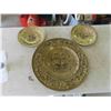 Image 1 : 3 Brass Hanging Plates with Ship Display - Largest is 20 1/2'' Diameter
