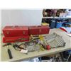 Image 1 : 2 Metal Tool Boxes with Wrenches, Screwdrivers, Snips, Ratchet, Sockets, Filter