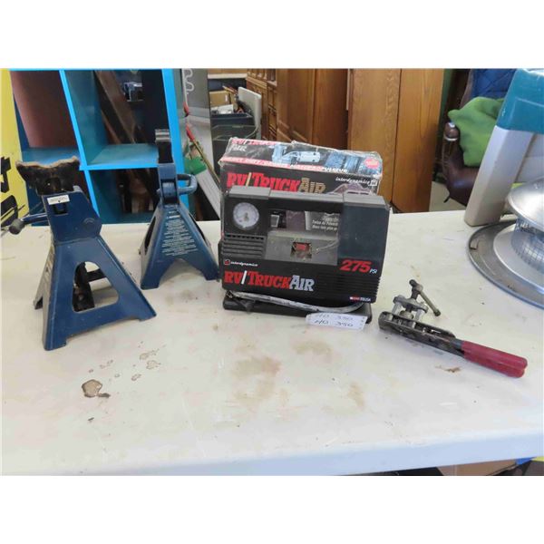 2 Jack Stands , Tube Flaring Tool , 12V Air Compressor