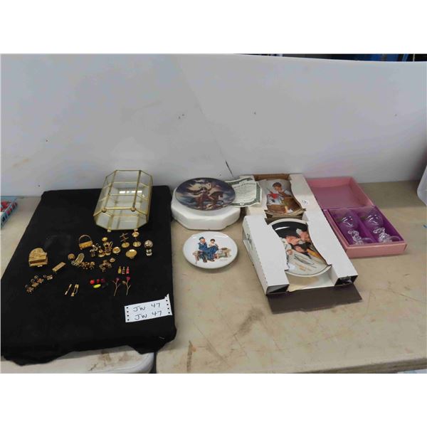 Norman Rockwell Collector Plates , Mickey Mouse Wine Glasses, Mini Collectibles with Case