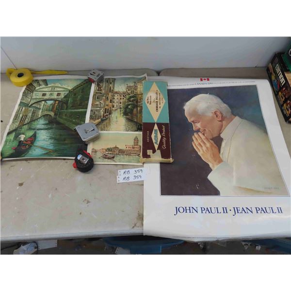 3 Oil Paintings Largest is 12 1/2'' x 17'' , Poster of John Paul 2 (Weights not Included)