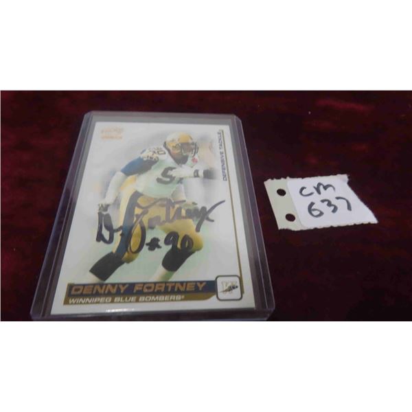Signed Danny Fortney Winnipeg Blue Bombers Card 