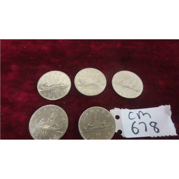 (5) 1981 Canada Silver (Nickel) Dollars