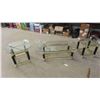 Image 1 : 3 Piece Brass and Glass Table Set : Coffee Table 15 1/2'' x 48'' x 24'' , 2 End 