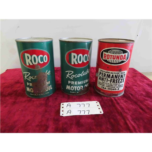 2 Roco Oil Tins , Rotunda Anti Freeze Tin - All with Product