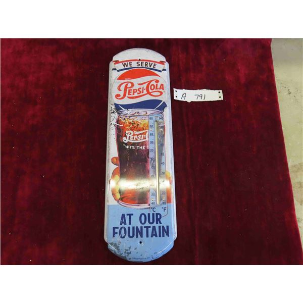 Pepsi Cola Metal Thermometer 5 1/4'' x 17''