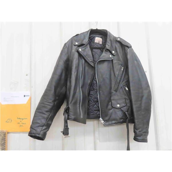 Black Leather Motorcycle Jacket Size 46