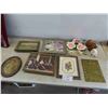 Image 1 : 4 Framed Pictures : Needle Point , Brass Plaque with Lords Prayer & More