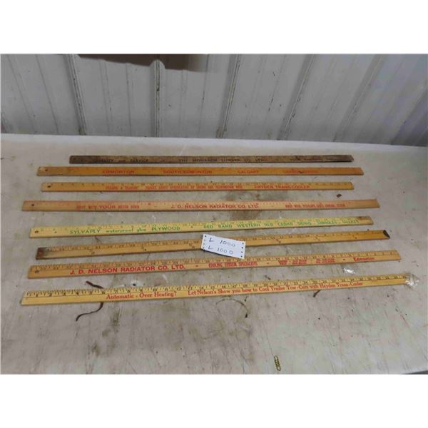 8 Vintage Wood Yard Sticks with Automobile/Lumber Advertising 