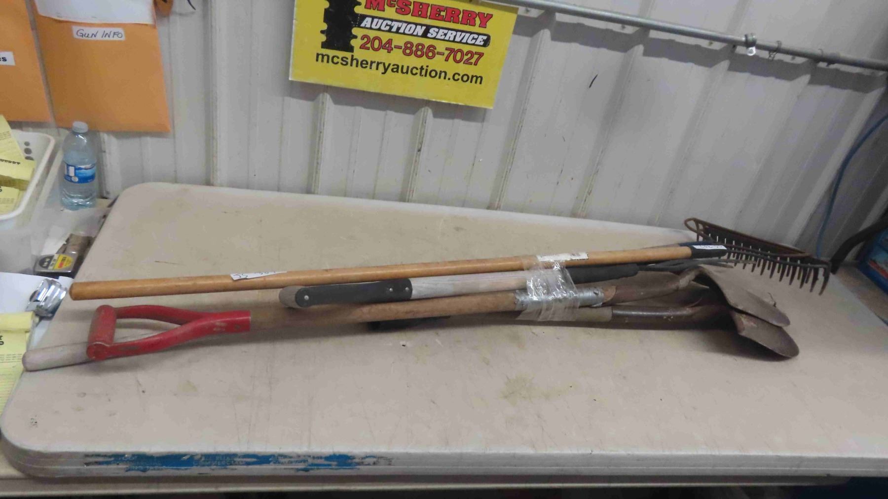 5 Hand Yard Tools: 2 Spades, 2 Rakes , 1 Potato Fork